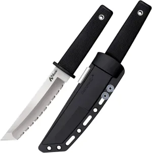 Cold Steel Kobun Serrated 5.5" Japanese AUS8A Stainless Steel American Tanto Shape Fixed Blade Tactical Hunting Knife, Ergonomic Kray-Ex Handle, Secure-Ex Sheath