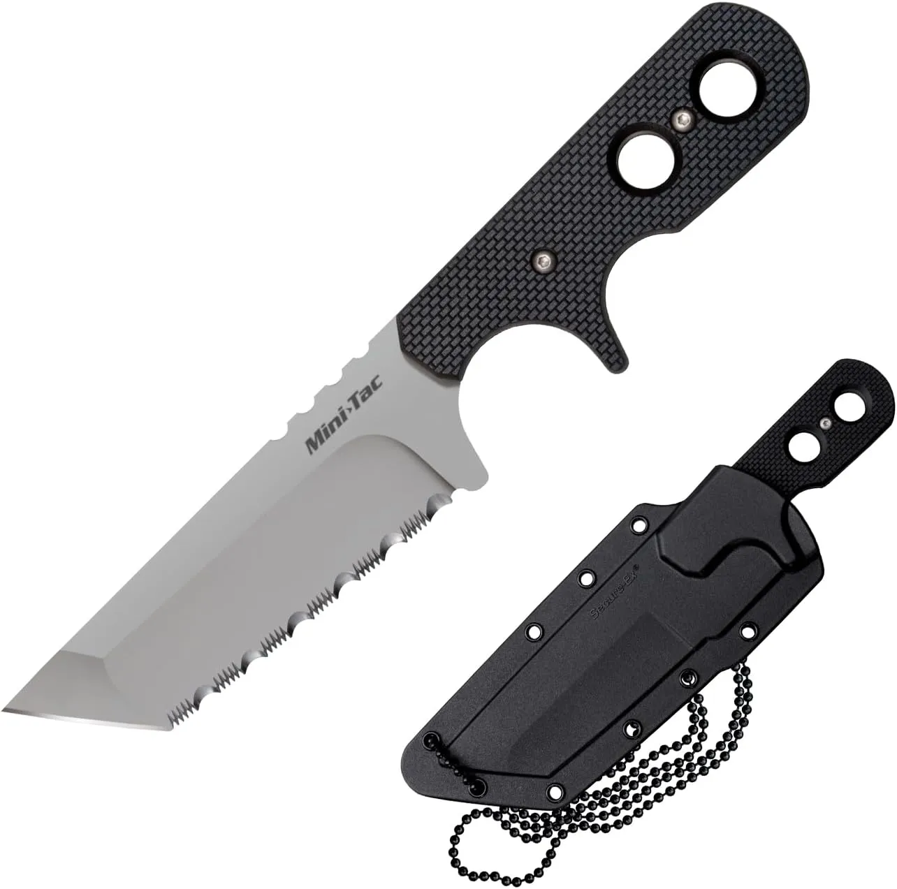 Cold Steel Mini Tac Tanto 3.75" AUS8A Razor-Sharp Blade 3" Griv-Ex Handle Tactical Fixed Blade Neck Knife w/Secure-Ex Sheath