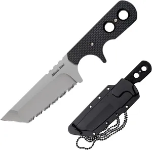 Cold Steel Mini Tac Tanto 3.75" AUS8A Razor-Sharp Blade 3" Griv-Ex Handle Tactical Fixed Blade Neck Knife w/Secure-Ex Sheath
