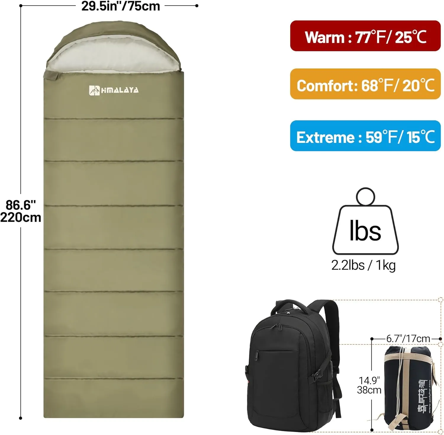 Cold Weather Sleeping Bags for Adults 20°F/40°F/60°F, 0 Degree, Unzip to Blanket, Waterproof, Lightweight, Portable, Backpacking Camping Sleeping Bags Outdoor Travel Hiking Essentials