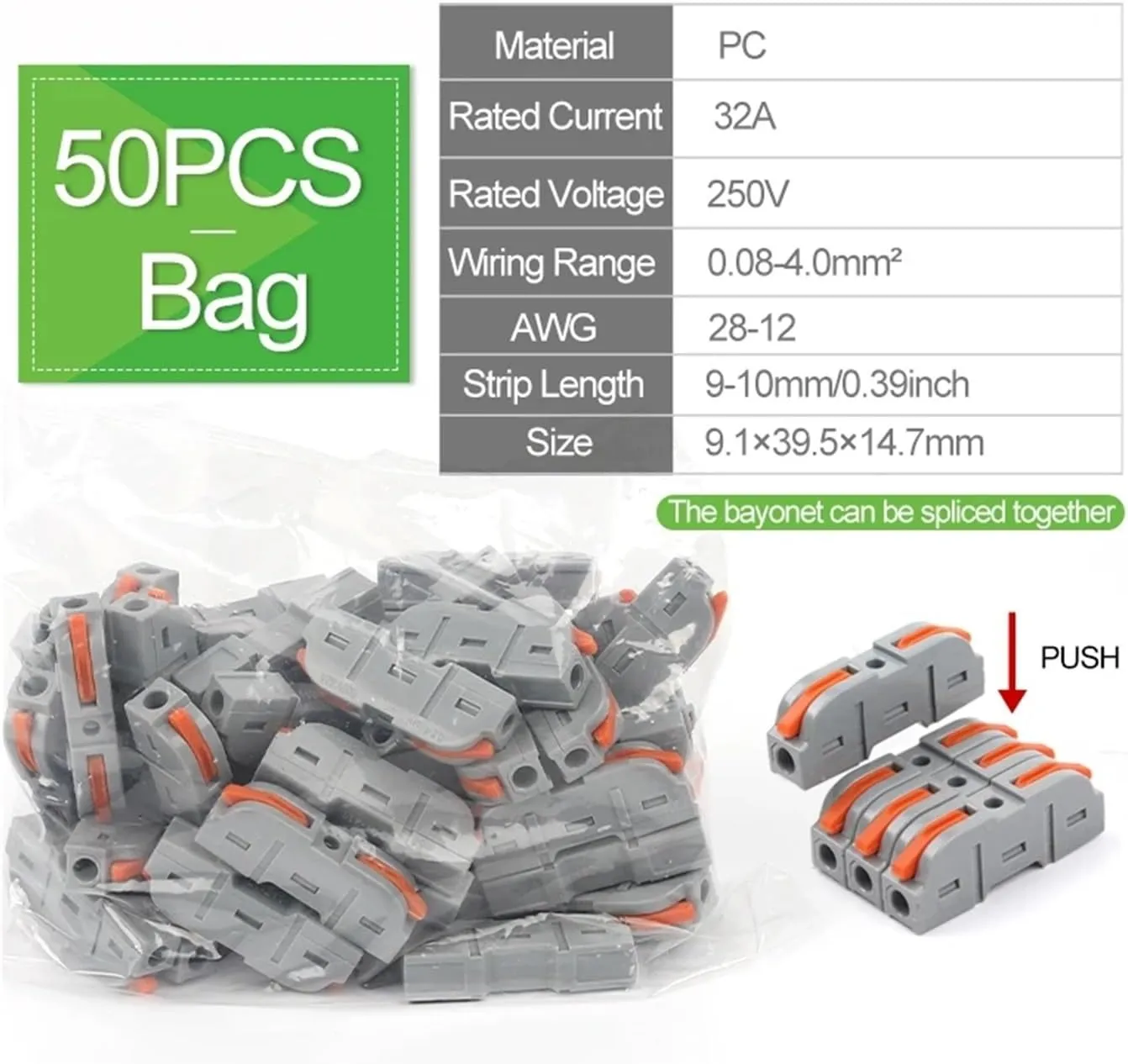 Connector Terminal Block Multiplex Butt Wire Connector Compact Electrical Cable Terminal Block Home Wiring Connectors Junction Box(50PCS Bag)