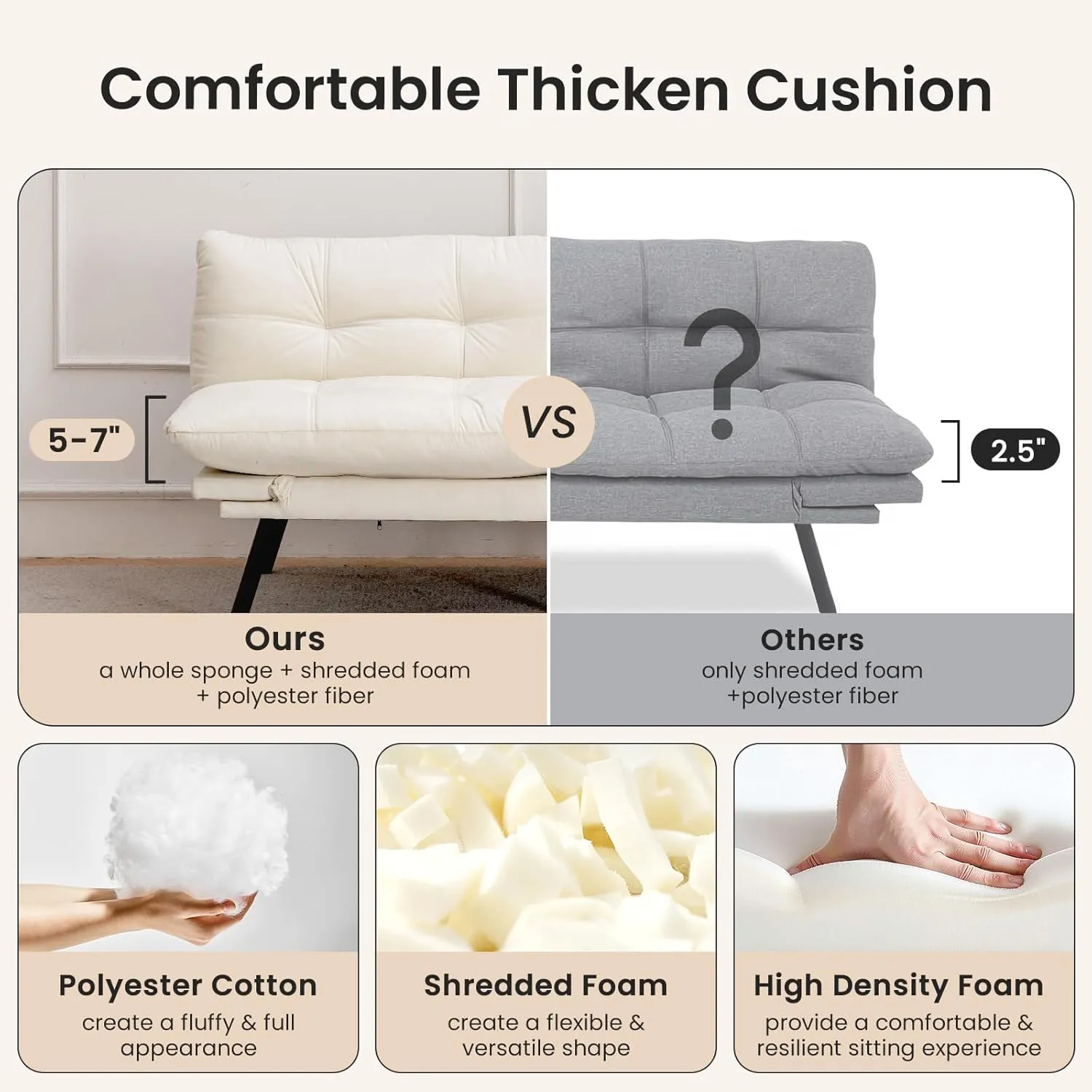Convertible Futon Sofa Bed, 71" Comfy Loveseat Sleeper Sofa, 7" Thicken Cushion, Comfy Velvet Twin Size Futon Couch Bed for Small Space Bedroom Dorm Office