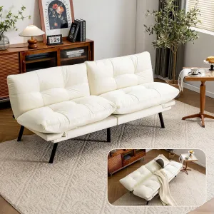 Convertible Futon Sofa Bed, 71" Comfy Loveseat Sleeper Sofa, 7" Thicken Cushion, Comfy Velvet Twin Size Futon Couch Bed for Small Space Bedroom Dorm Office
