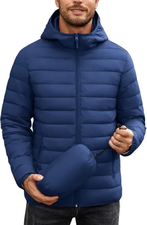 COOFANDY Mens Packable Puffer Jacket Lightweight Hooded Insulated Winter Coat Windproof Zipper Down Jacket