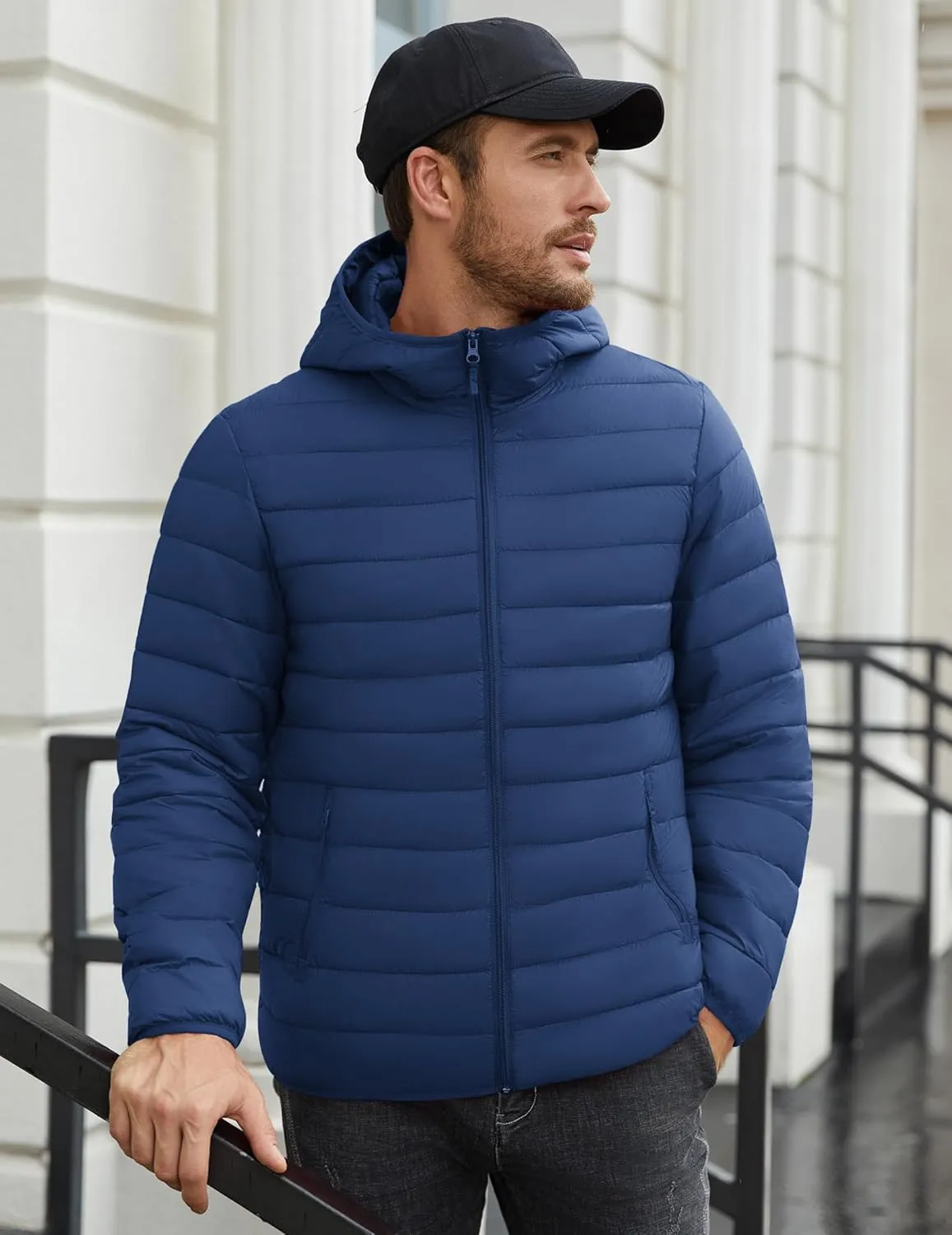 COOFANDY Mens Packable Puffer Jacket Lightweight Hooded Insulated Winter Coat Windproof Zipper Down Jacket