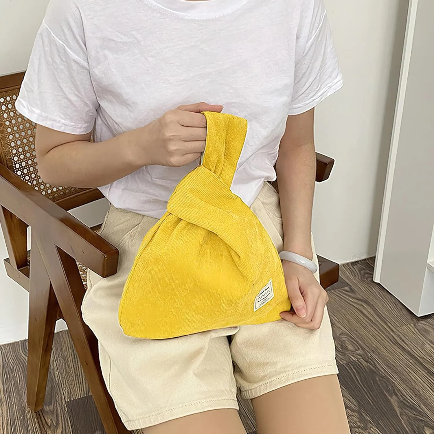 Corduroy Wristlet Wallet for Women Portable Wrist Bag Sleeve-Knot-Pouch (Very Small Size)