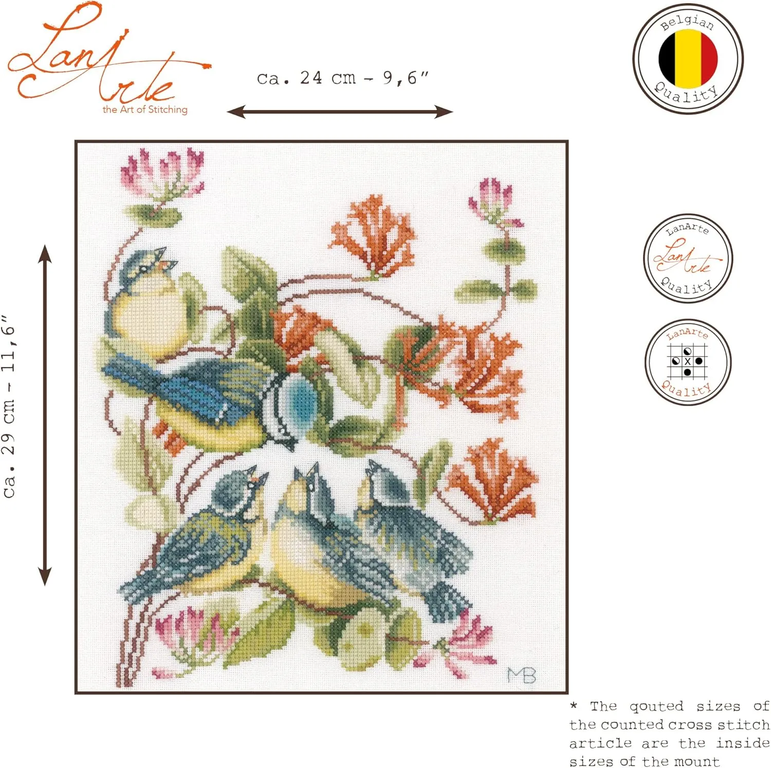 Counted Cross Stitch Kit: Chickadees (Evenweave), Cotton, NA, 24 x 29cm