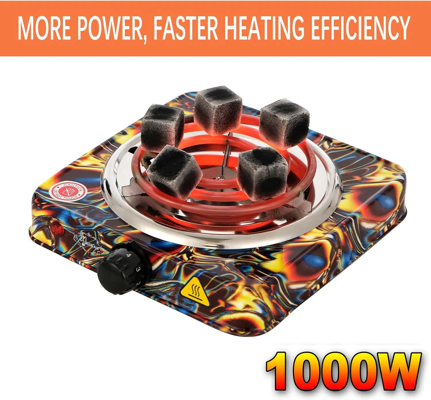 Countertop Electric Burner Single Coal Burner,5 Levels of Power Charcoal Starter 1000W Electric Stove Charcoal Burner