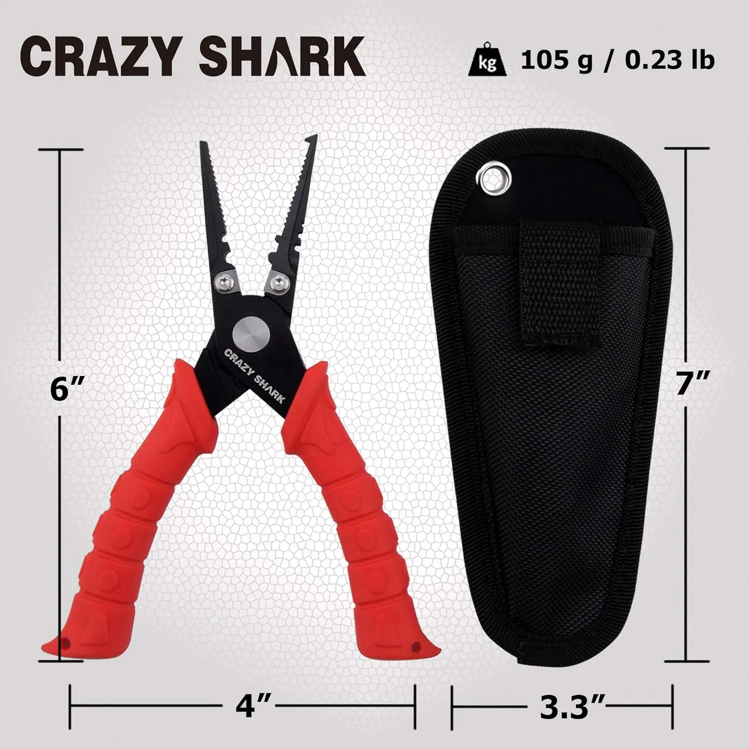CRAZY SHARK Fishing Pliers, Stainless Steel Fishing Tools, Saltwater Resistant Fishing Gear, Tungsten Carbide Cutters, Split Ring Pliers, Hook Remover with Coiled Lanyard and Sheath