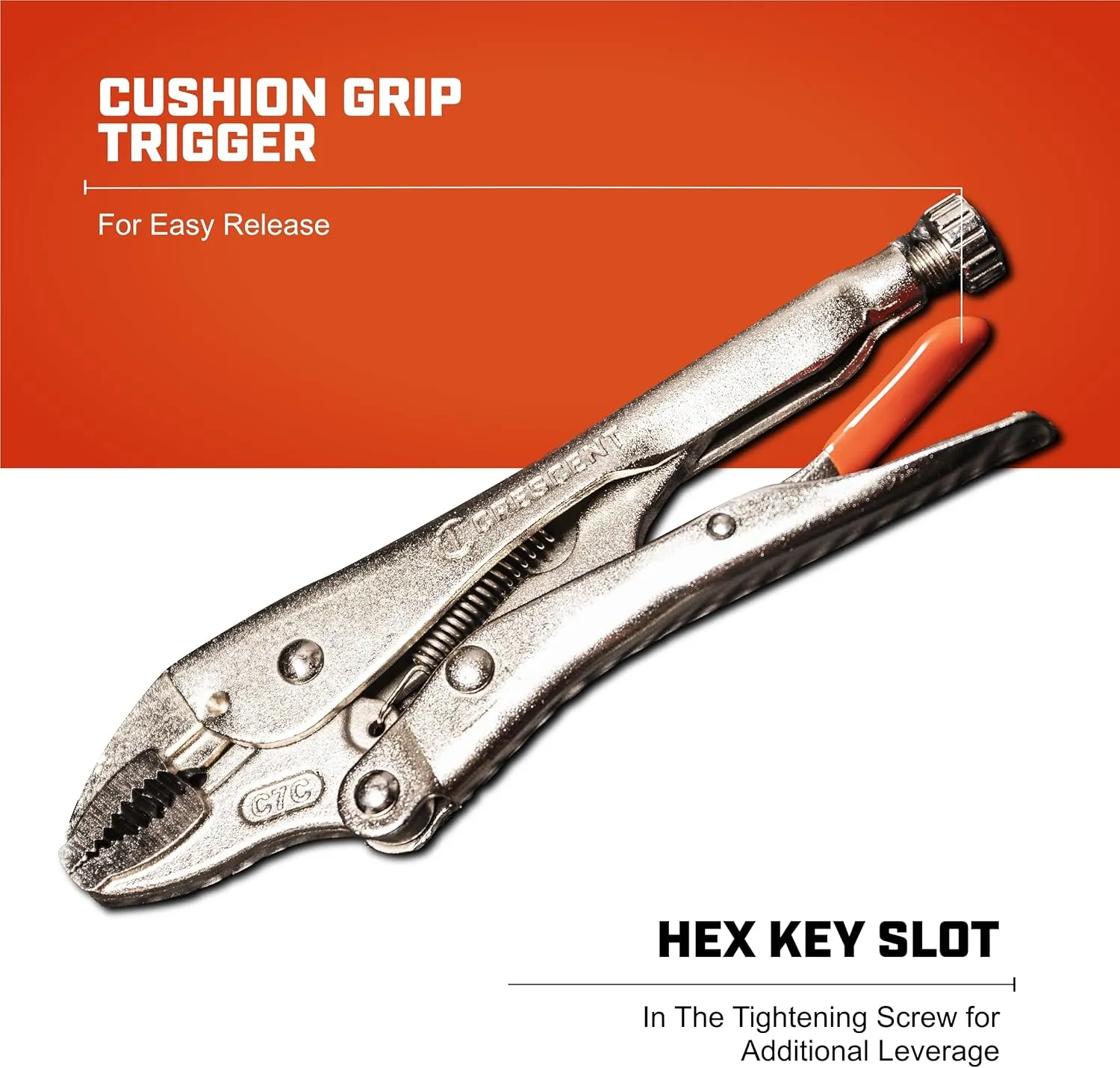 Crescent Curved Jaw Locking Pliers with Wire Cutter - Home DIY & Professional Mechanic Hand Tool for Nuts & Bolts, Cables, Wires - 7" - C7CVN