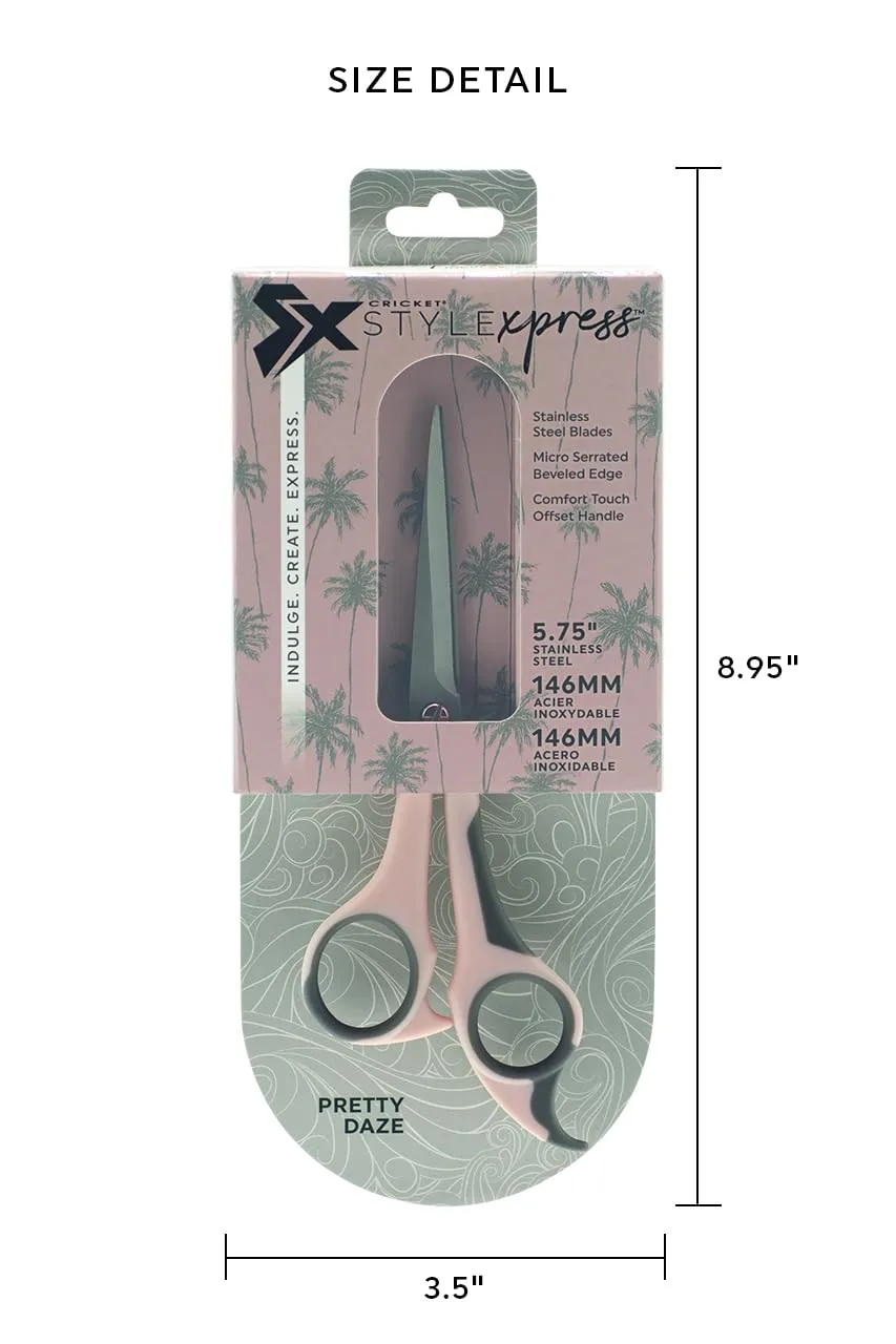 Cricket Style Xpress Pretty Daze Hair Cutting Scissors - Sharp Micro-Serrated Beveled Blades, Stainless Steel Shears Hair Scissors - Wet & Dry Use, Barber Accessories - 5.75", Soft Pink and Gray