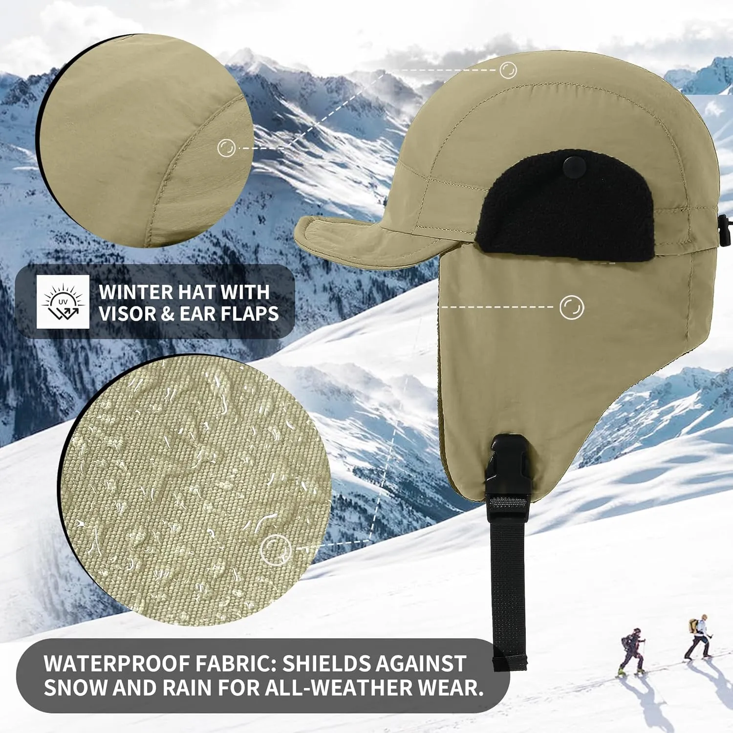 Croogo Men Hunting Ushanka Russian Hats Waterproof Snowboard Ear Flaps Trapper Trooper Hat Eskimo Ski Cap
