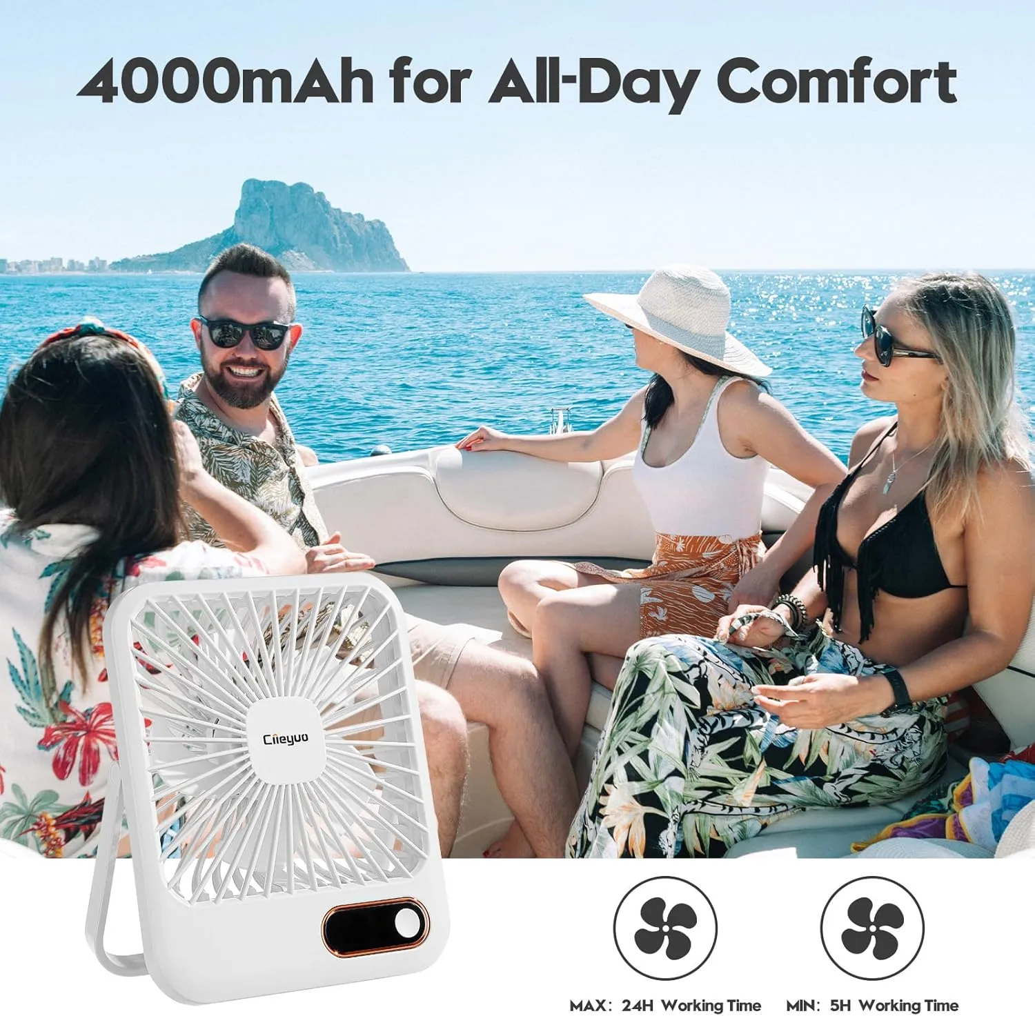 Cruise-Approved Fan Compact Ultra Thin Travel Fan for Sleeping Rechargeable with 180° Rotating Stand, Digital Display TYPE-C Charging, Whisper-Quiet for Cruise Camping Bedroom, Compact Desk Handheld