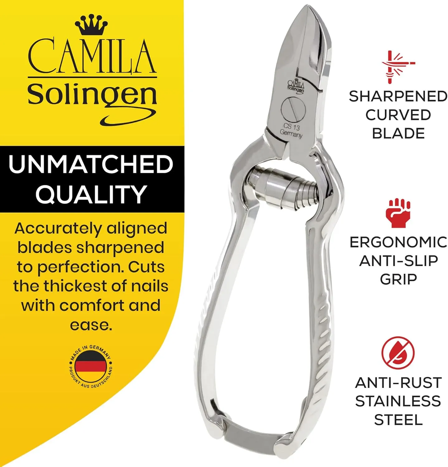 CS13 Large Heavy Duty Toe Nail Clipper for Thick Nails, Manicure and Pedicure & CS19 Large Professional Sapphire Metal Nail File for Fingernail and Toenail, Made in Solingen, Germany