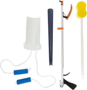 Cubii Health Economy Hip Kit II, 4-Piece Kit Includes 32" Easireach II Reacher, 16.5" Plastic Shoehorn, Sock Aid with Built-Up Handles & Contoured Bath Sponge, Dressing Aids & Self-Care Tools