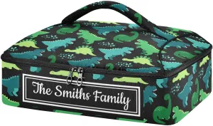 Custom Casserole Dish Carrier Bag Cartoon Green Dinosaur Personalized Insulated Casserole Carrier Portable Leakproof Food Carrier for Travel, Potluck Parties, Beach