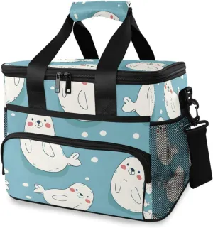 Cute Cartoon Seal Cooler Bag Insulated Cooler Soft Sided Cooler 24 Can Portable Picnic Bag Large Leakproof Lunch Bag Box for Beach Grocery Camping Travel Car Men Women