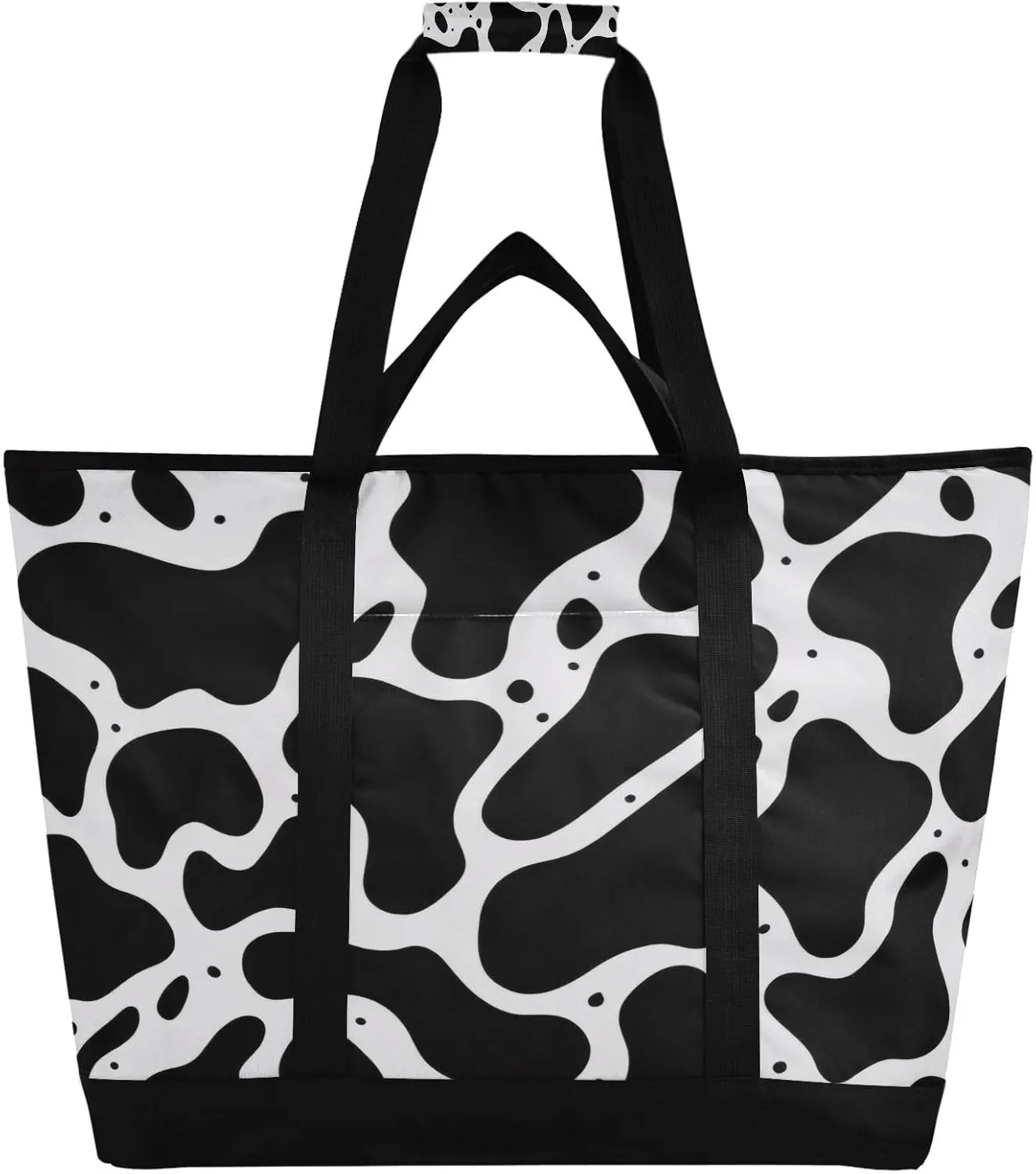Cute Cow Spots Print Reusable Insulated Lunchbox Cooler Bag, Leakproof Kitchen Grocery Bag Collapsible Portable Cooler Tote Bag for Picnic, Camping, Office, Travel