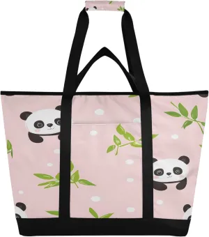 Cute Pandas Reusable Insulated Cooler Bag with Ice Pack Compartment - Large 47L Waterproof Thermal Grocery Tote for Picnic Beach Camping Lunch Storage