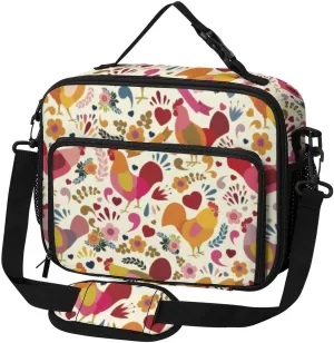 Cute Rooster Chickens Print Lunch Bag Insulated Lunch Tote Shoulder Bag for Men Women Work Travel Picnic