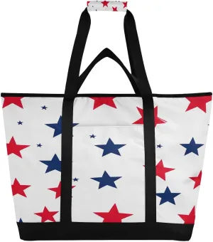 Cute Stars Reusable Insulated Lunchbox Cooler Bag, Leakproof Kitchen Grocery Bag Collapsible Portable Cooler Tote Bag for Picnic, Camping, Office, Travel