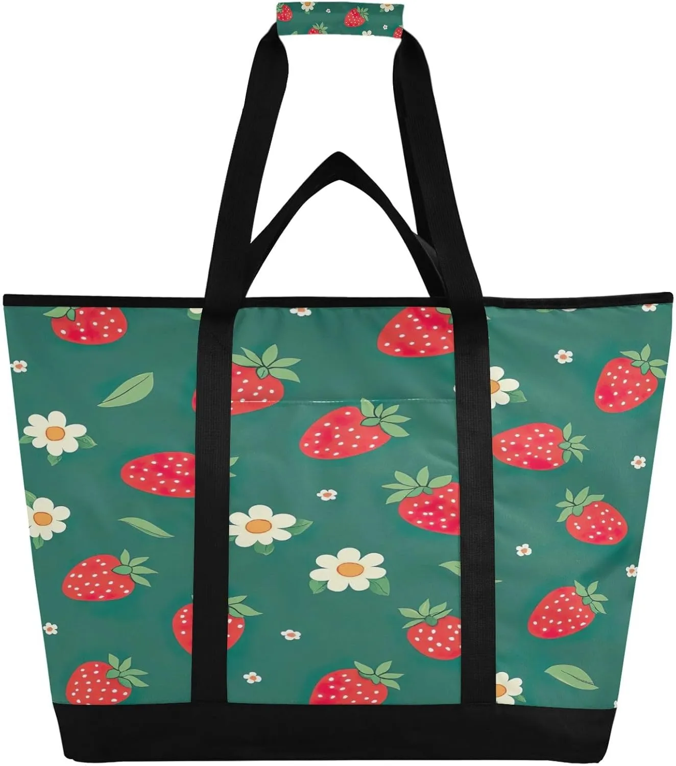 Cute Strawberries Reusable Insulated Lunchbox Cooler Bag, Leakproof Kitchen Grocery Bag Collapsible Portable Cooler Tote Bag for Picnic, Camping, Office, Travel