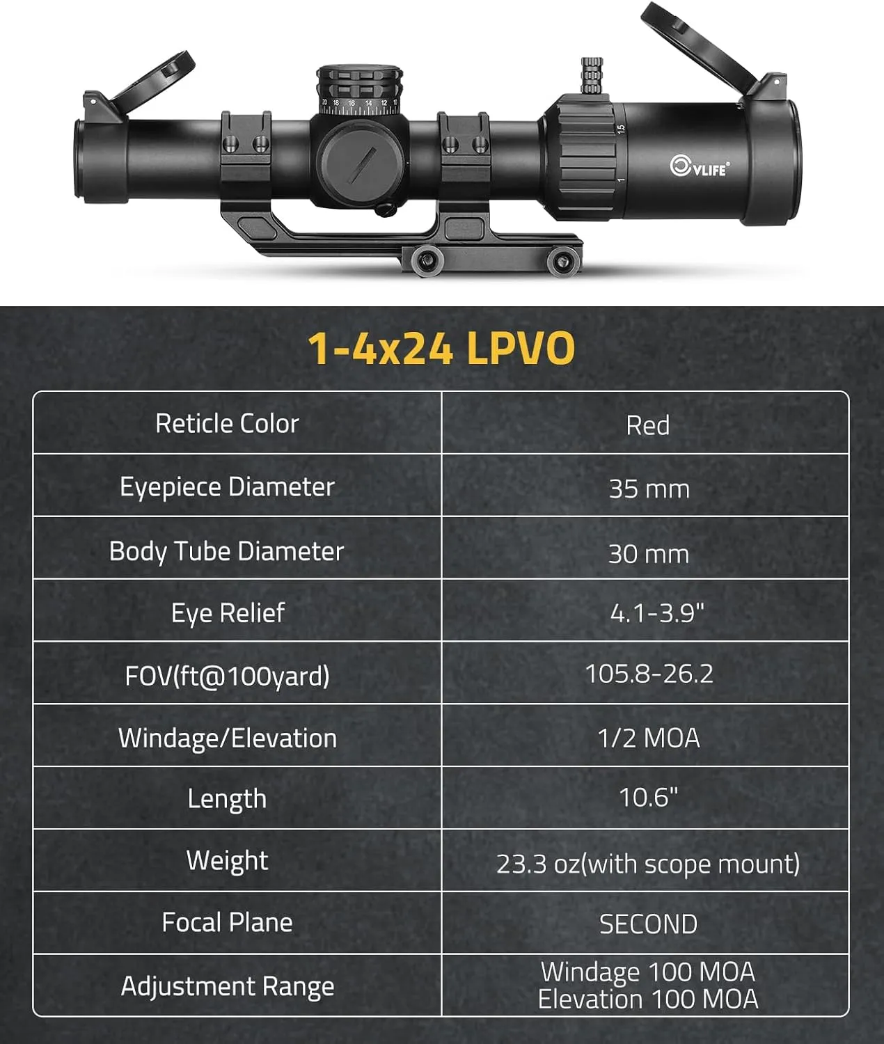 CVLIFE EagleTalon LPVO Rifle Scope with 30mm Cantilever Mount, Illuminated BDC Reticle for .223/5.56 and .308/7.62