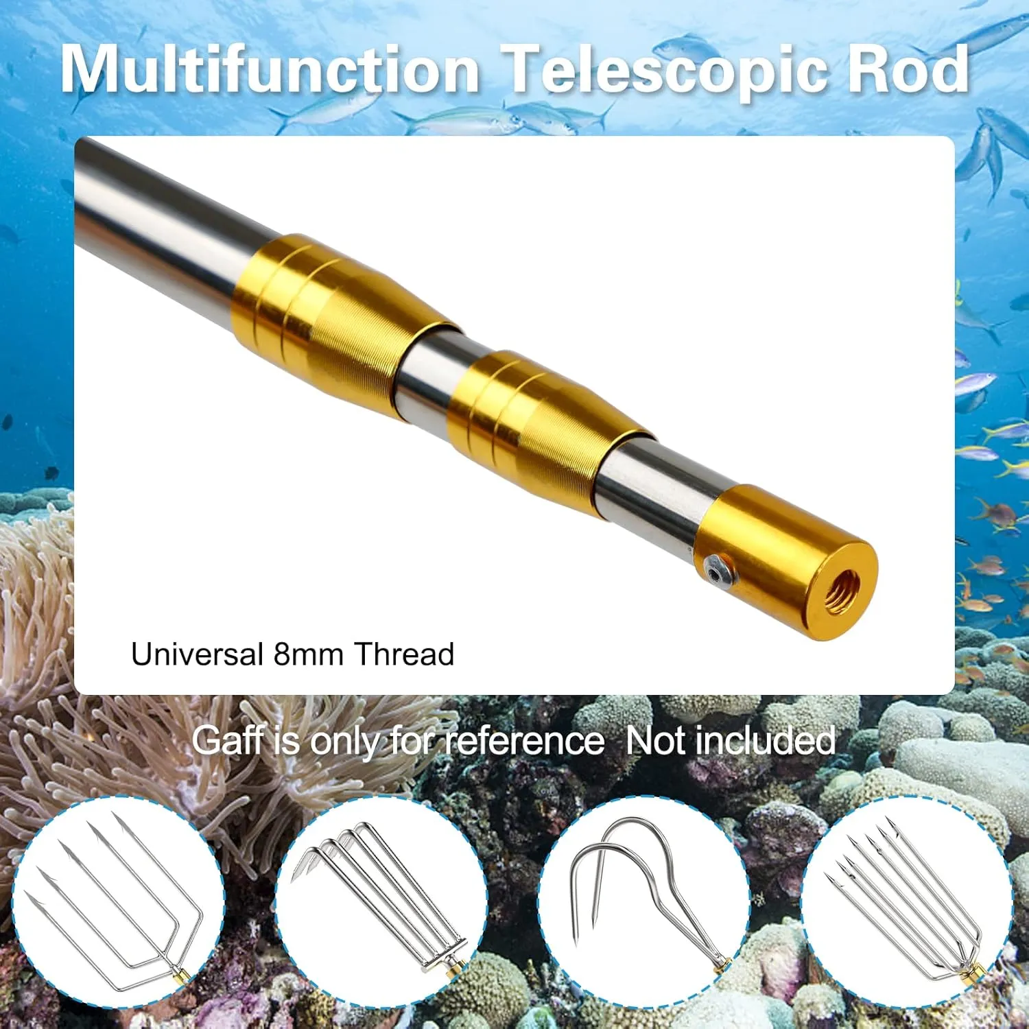 Cyfie Long Stainless Steel Telescopic Rod ，Replaceable Harpoon, Telescopic Rod can be Adjusted ，Stainless Steel Fishing Pole