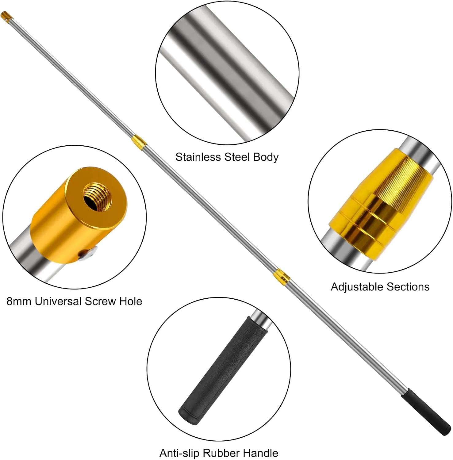 Cyfie Long Stainless Steel Telescopic Rod ，Replaceable Harpoon, Telescopic Rod can be Adjusted ，Stainless Steel Fishing Pole