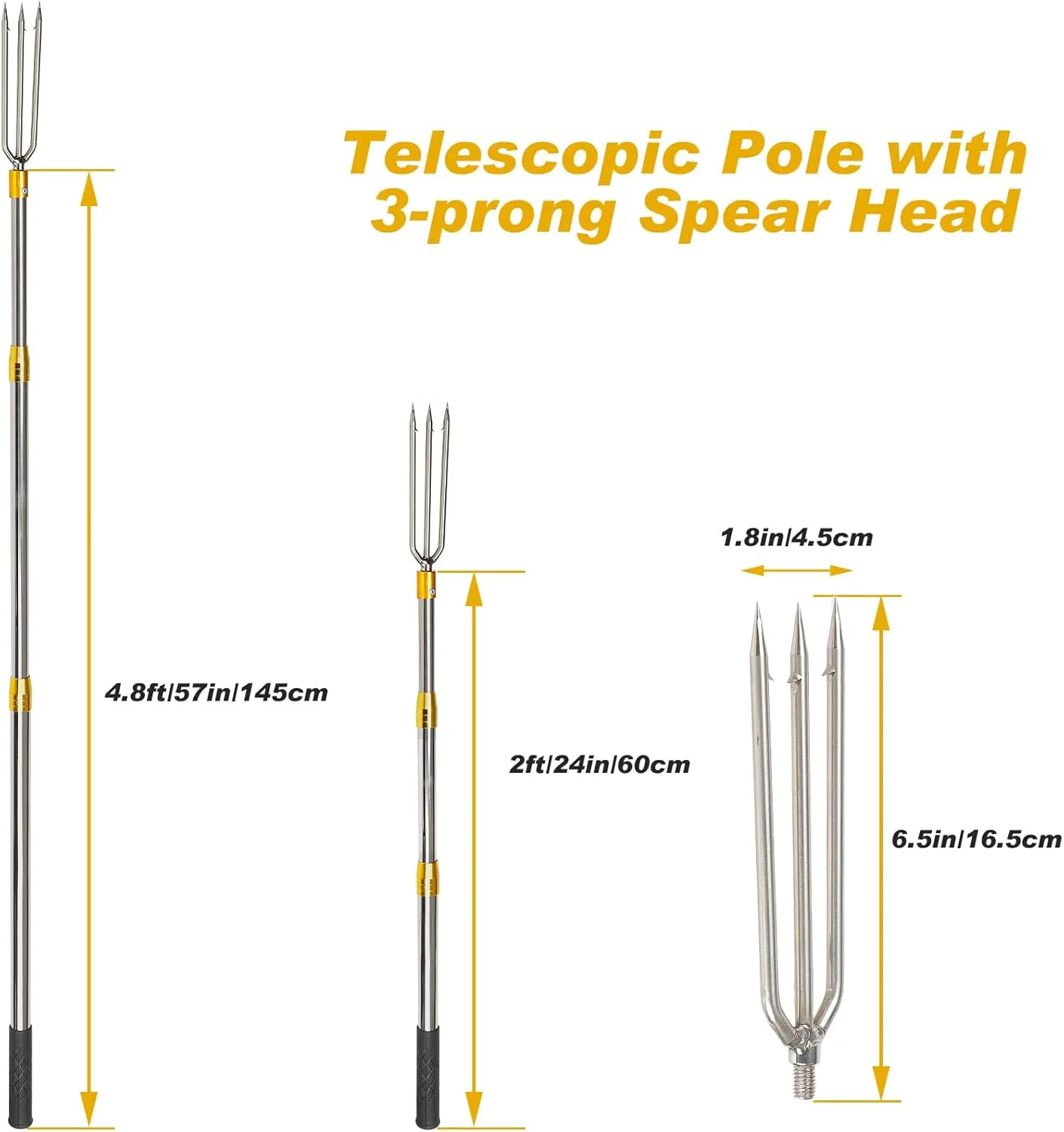 Cyfie Telescopic Multi-Size Fishing Gaff Hook for Flounder Gig, Stainless Steel Fishing Hunting Harpoon Pole with Spear Hook Barbed, Heavy Duty Frog Flounder Gig for Ice Fishing Saltwater Sea