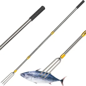 Cyfie Telescopic Multi-Size Fishing Gaff Hook for Flounder Gig, Stainless Steel Fishing Hunting Harpoon Pole with Spear Hook Barbed, Heavy Duty Frog Flounder Gig for Ice Fishing Saltwater Sea