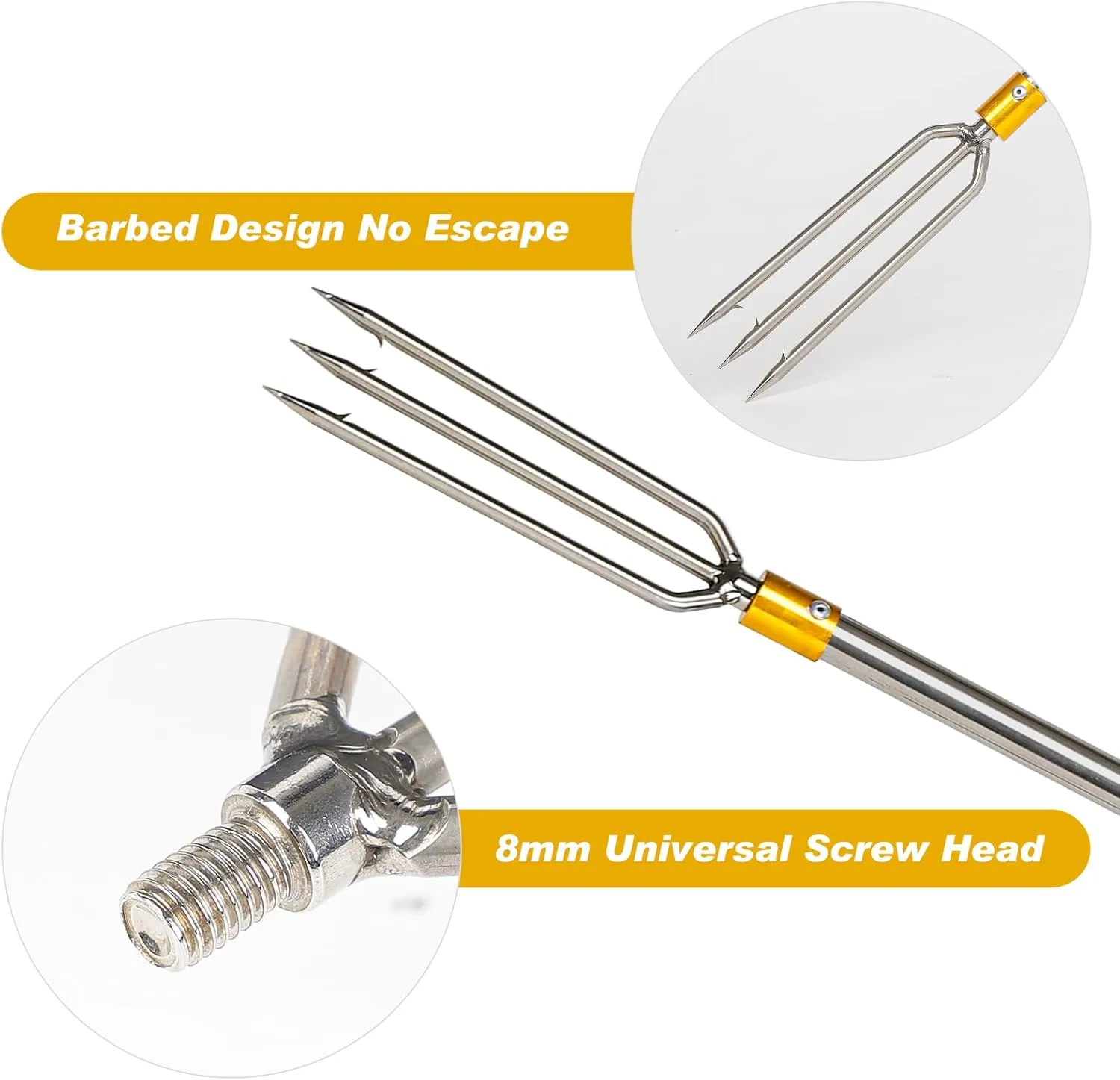Cyfie Telescopic Multi-Size Fishing Gaff Hook for Flounder Gig, Stainless Steel Fishing Hunting Harpoon Pole with Spear Hook Barbed, Heavy Duty Frog Flounder Gig for Ice Fishing Saltwater Sea