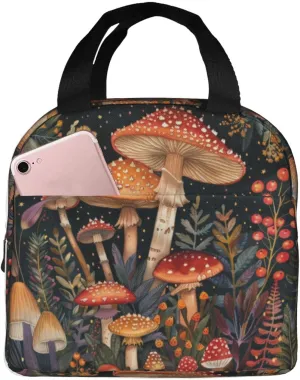 DADABULIU Lunch Bag Vintage Mushroom Forest Insulated Lunch Box Cooler Tote for Adults Student Boys Girls Women Men Work Office School Picnic Beach Reusable Lunchbox Over 3 Years Old