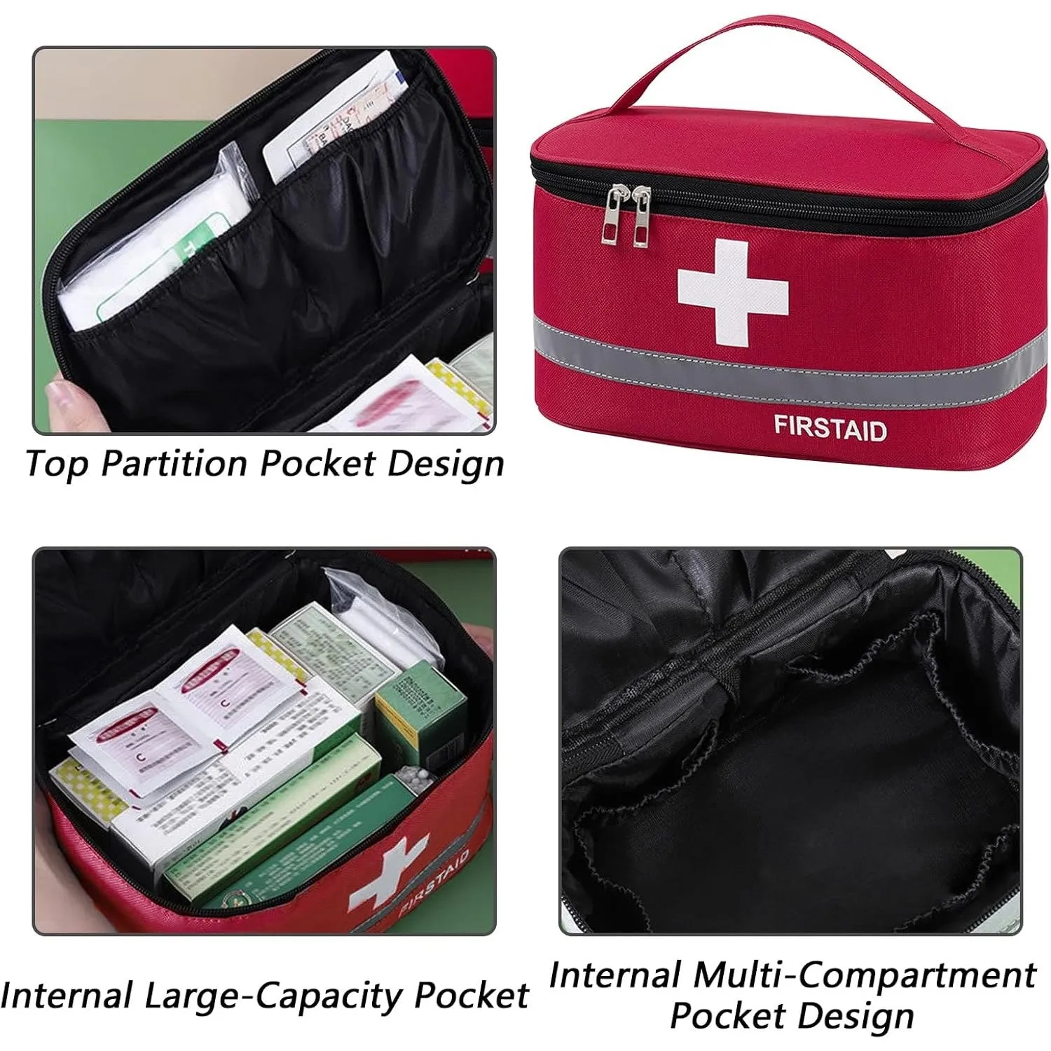 Dafape First Aid Empty Kit, Medical Kits Survival Trauma Bag for Emergency Travel Hiking Home Office Car Boat Outdoor Sports Camping Portable Rescue Zipper Pouch (Red)