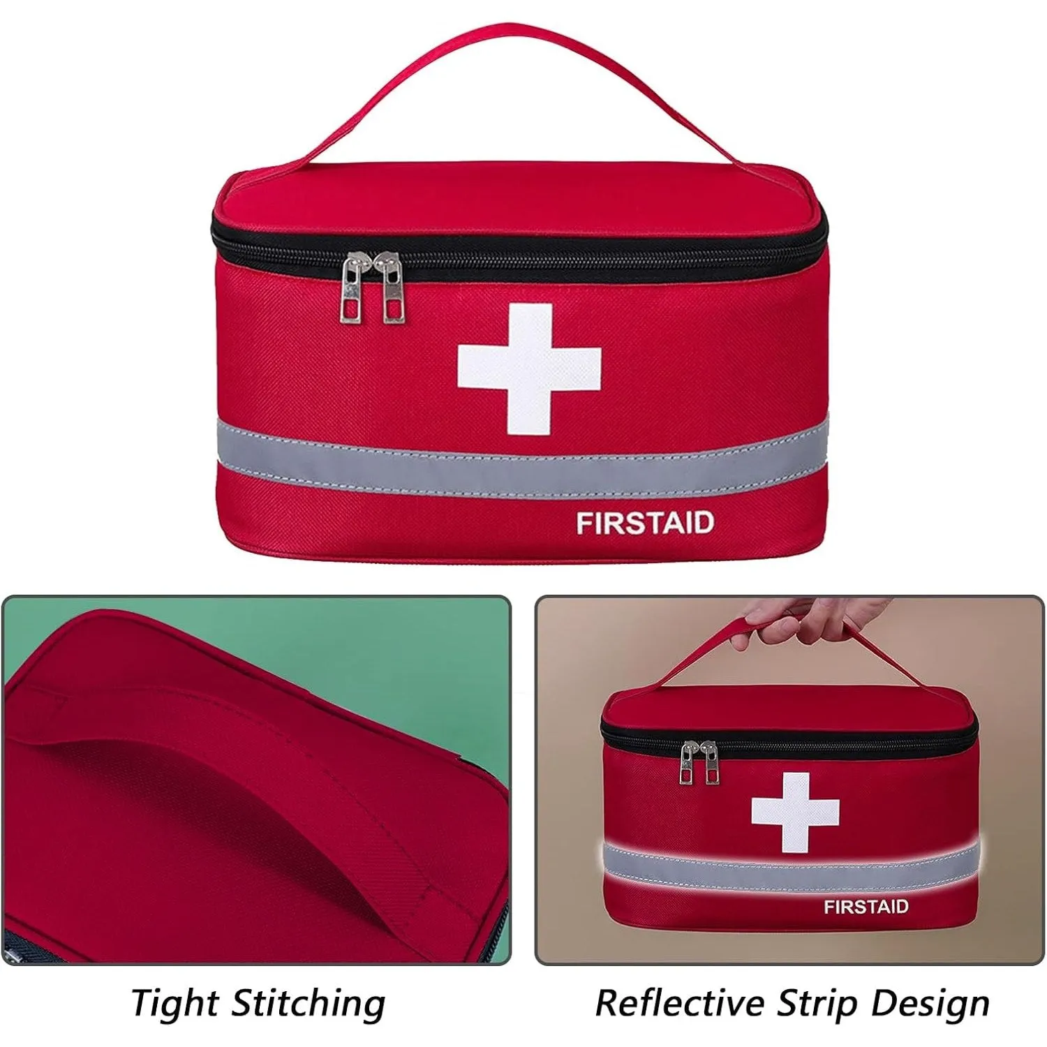 Dafape First Aid Empty Kit, Medical Kits Survival Trauma Bag for Emergency Travel Hiking Home Office Car Boat Outdoor Sports Camping Portable Rescue Zipper Pouch (Red)