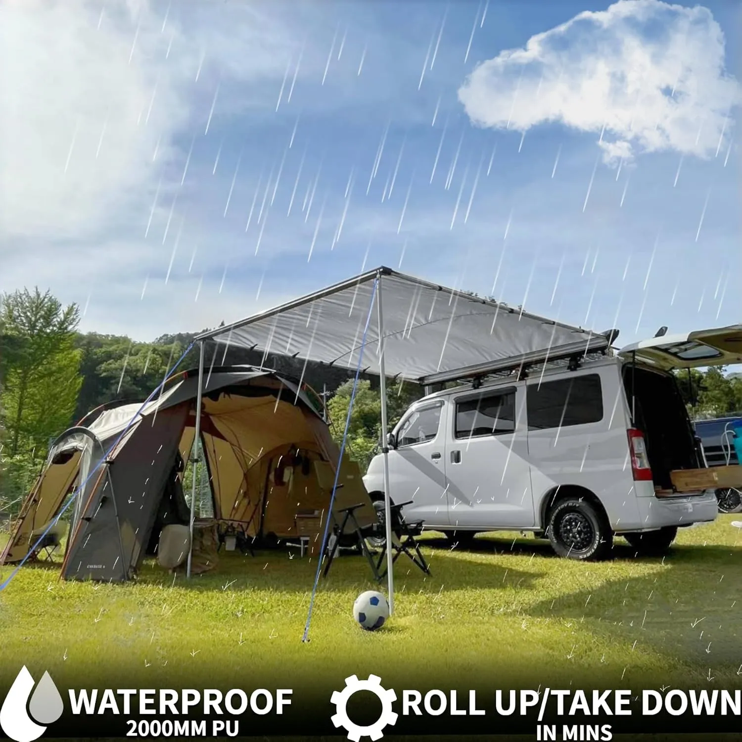 DANCHEL OUTDOOR Roof Rack Pul-Out Car Awning - Waterproof Portable Side Sun Shelter Tarp for SUV/Truck/Van/Camper, 6.5x9.8ft Gray