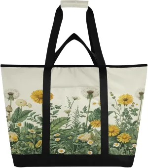 Dandelion Flowers Reusable Insulated Lunchbox Cooler Bag, Leakproof Kitchen Grocery Bag Collapsible Portable Cooler Tote Bag for Picnic, Camping, Office, Travel