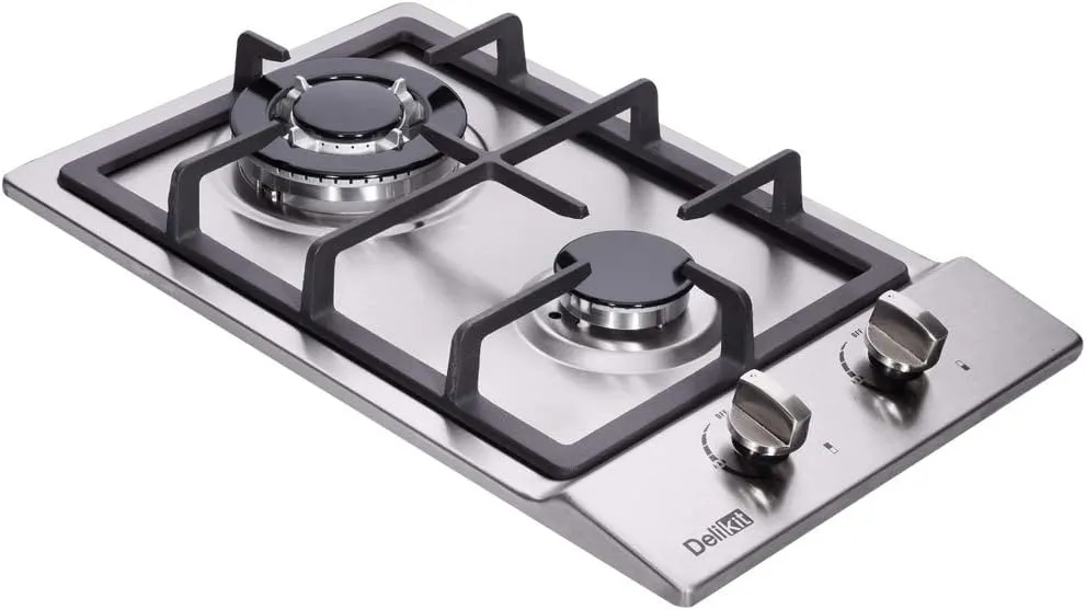 Deli-kit® 12 inch Gas Cooktop Dual Fuel Sealed 2 Burners Stainless Steel Gas Cooktop Drop-In Gas Hob Gas DK223-A01 Cooker Gas Cooker