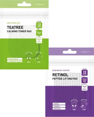 DERMAL Retinol Peptide Lifting Pad Travel Kit   Teatree Calming Toner Pad Travel Kit Bundle