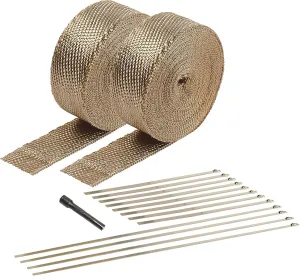 Design Engineering 010095 Titanium Exhaust Heat Wrap Kit with LR Technology, (2) 2" x 50' Rolls, 12 Locking Ties, and Locking Tie Tool