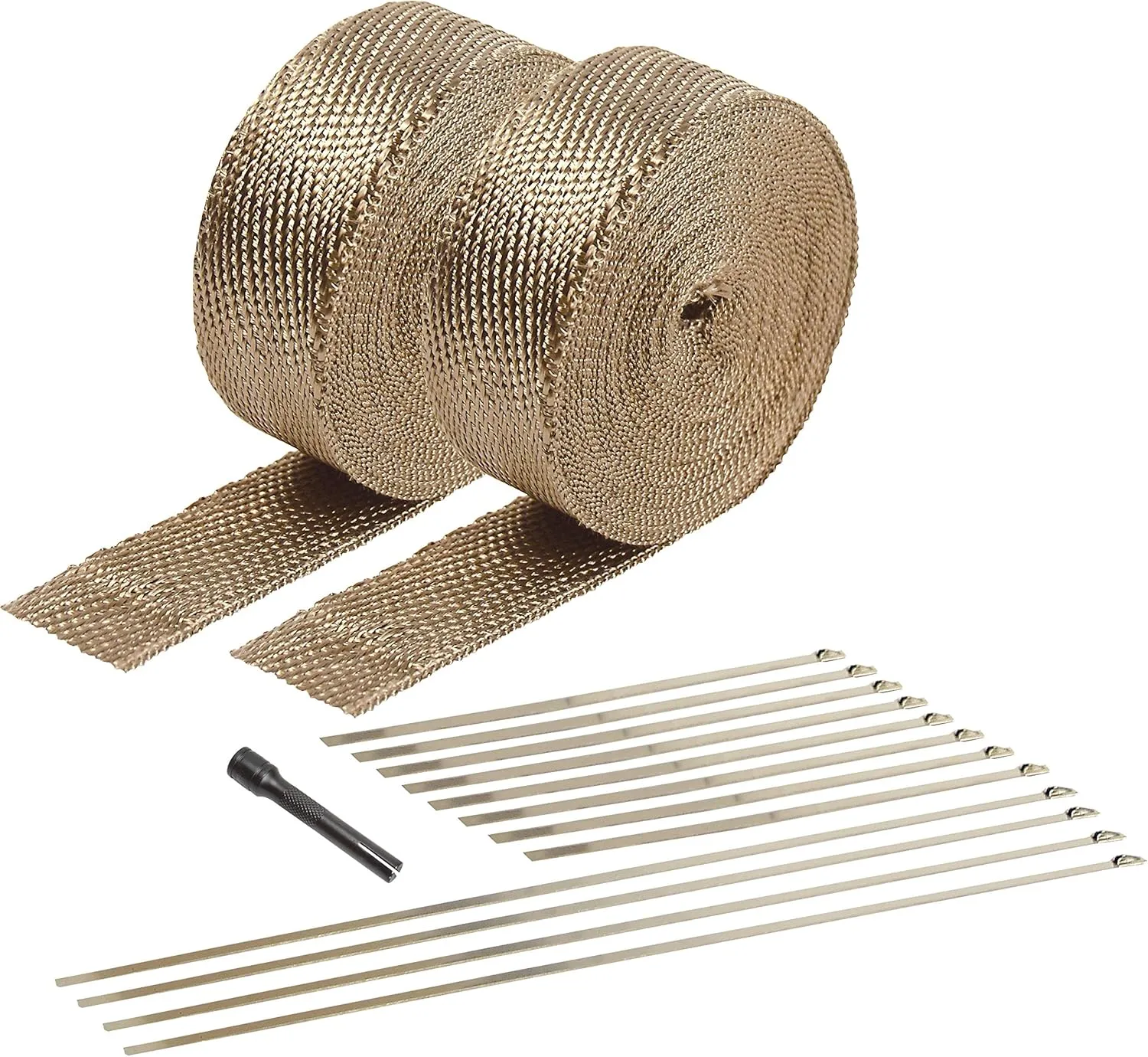 Design Engineering 010095 Titanium Exhaust Heat Wrap Kit with LR Technology, (2) 2" x 50' Rolls, 12 Locking Ties, and Locking Tie Tool