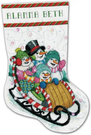Design Works Crafts Snow Sledding Counted Cross Stitch Stocking Kit, White