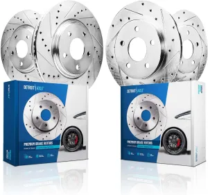 Detroit Axle - AWD Brake Rotors for Hyundai 2018-2022 Kona, 2021-2022 Kia Seltos, 12.00" inch Front and 11.18" inch Rear Drilled and Slotted Disc Brake Rotors Replacement
