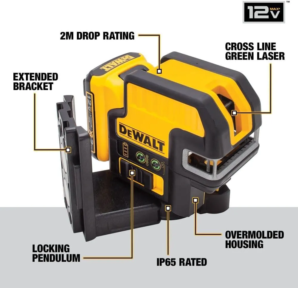 DEWALT 12V MAX Laser Level, Cross Line Laser, 2 Spot, Green (DW0822LG)
