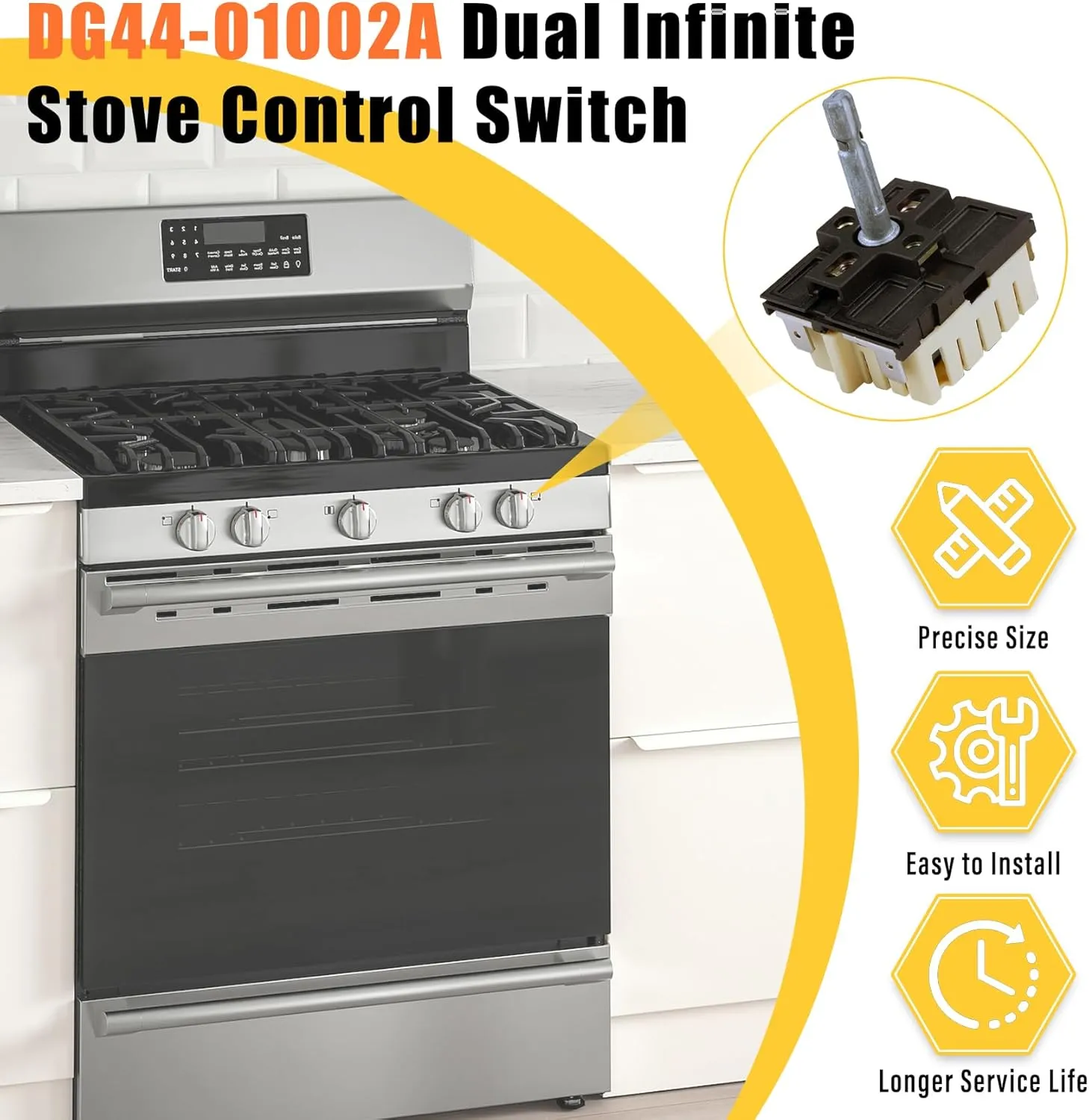 DG44-01002A 2087510 Electric Range Infinite Control Switch Replace for AP4337066, PS4240803, EAP4240803 MDSA-W21-UNM, Compatible with Samsung Range Burner
