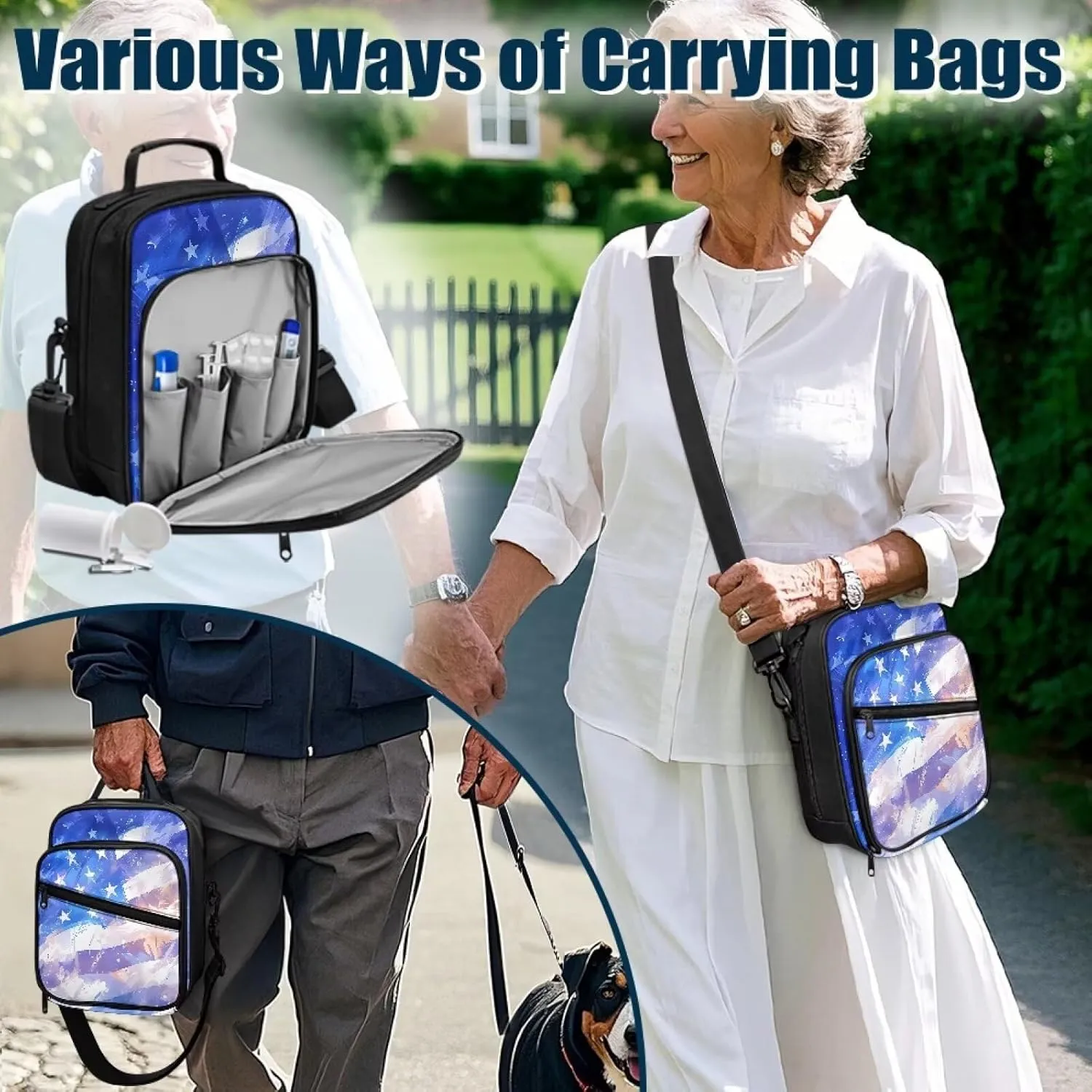 Diabetic Supplies Travel Bag, American Flag Insulin Travel Case, Diabetes Storage Bag with Adjustable Shoulder Strap