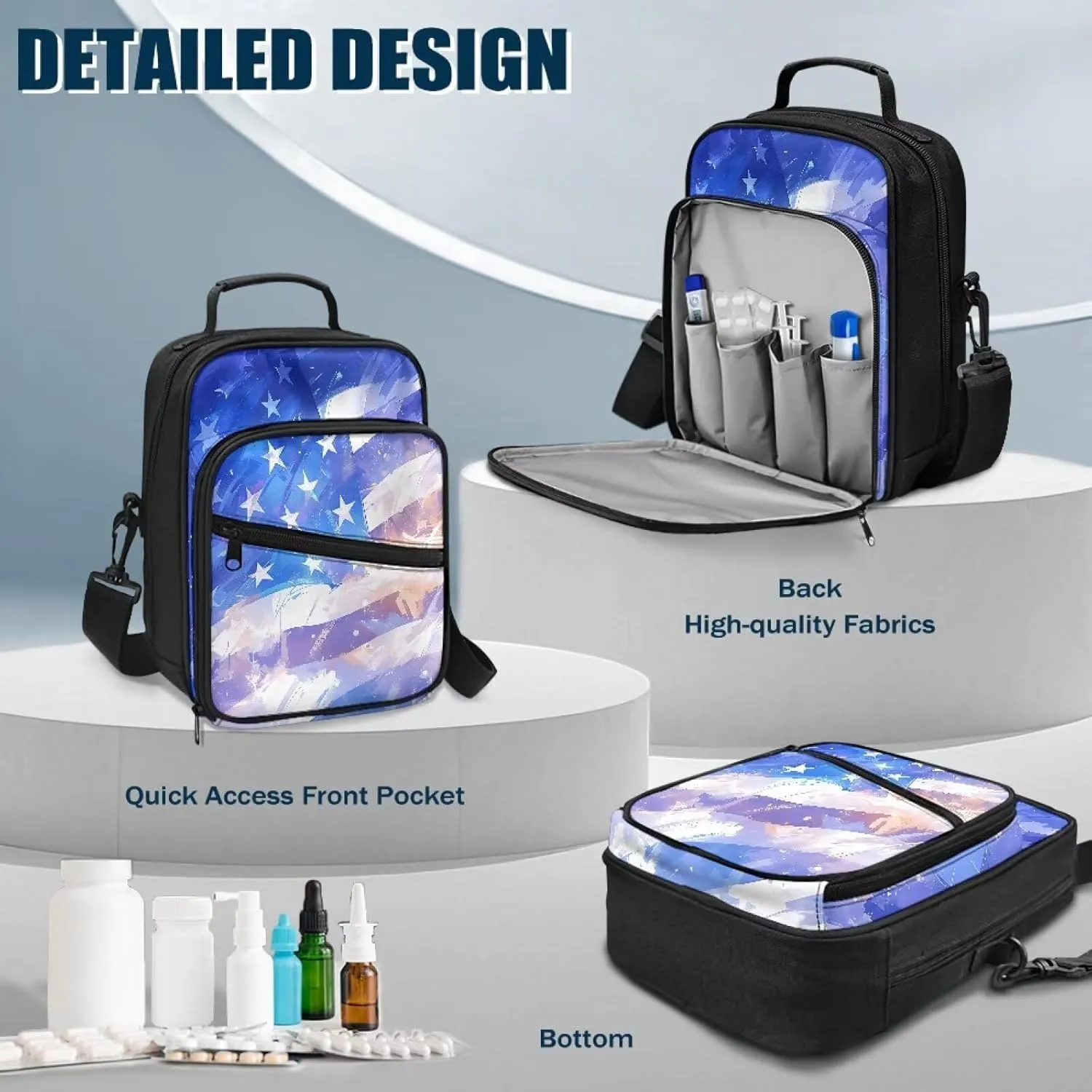 Diabetic Supplies Travel Bag, American Flag Insulin Travel Case, Diabetes Storage Bag with Adjustable Shoulder Strap
