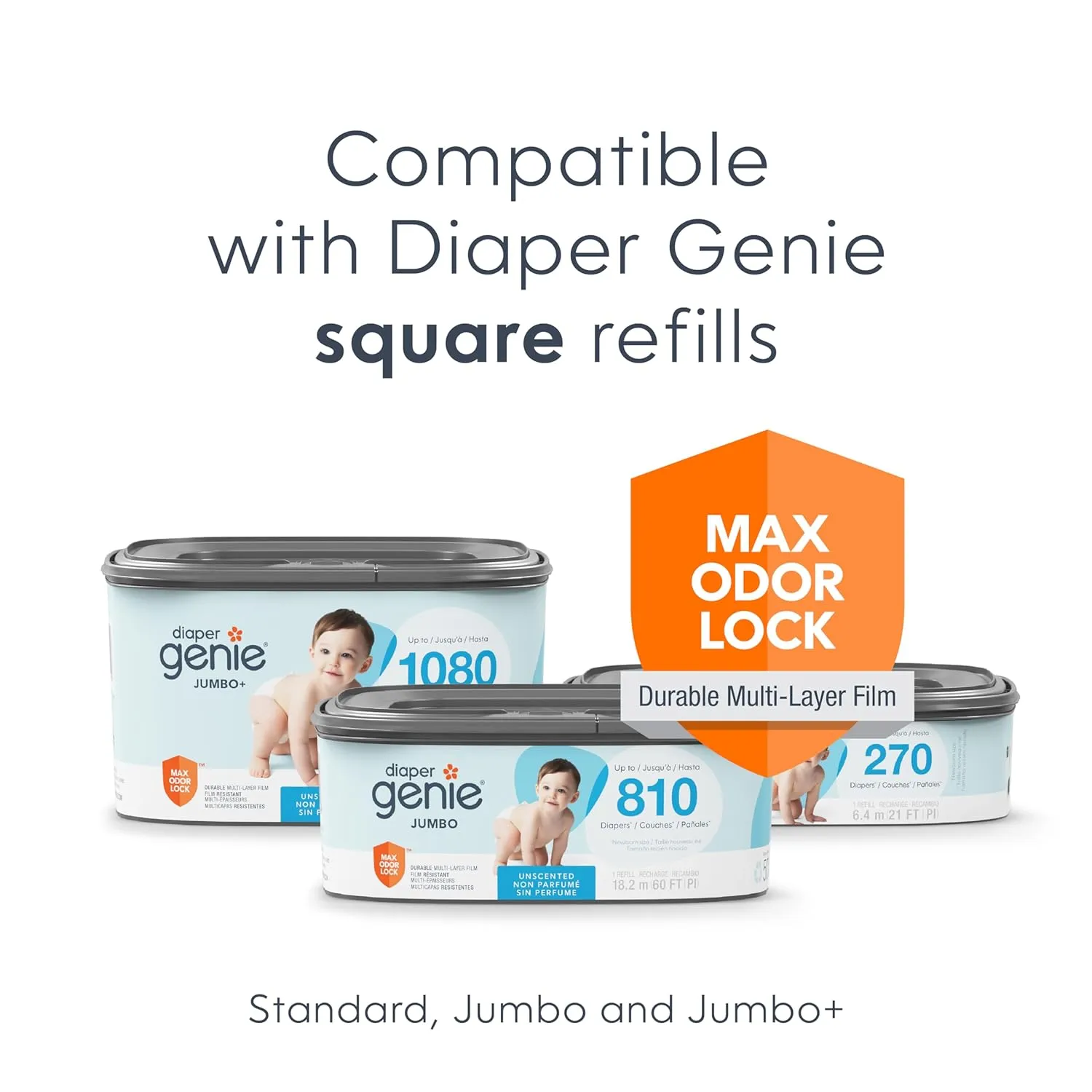 Diaper Genie Select Pail (Multi-Color Polka Dot) is Made of Durable Stainless Steel and Includes 1 Starter Square Refill That can Hold up to 165 Newborn-Sized Diapers.