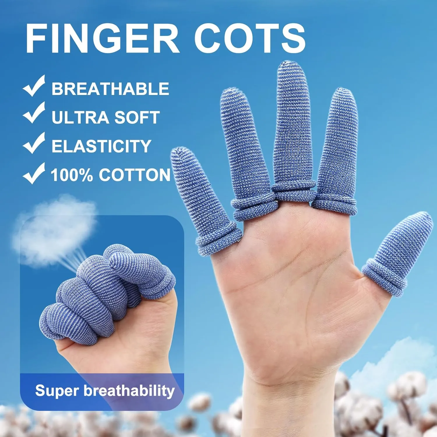 Dimora Finger Cots, Pack of 60 (Large Size) Finger Protectors, Breathable Bandages for Wound Care, Stretchy Sleeves for Gardening, Fitness and Cargo Handling, Blue