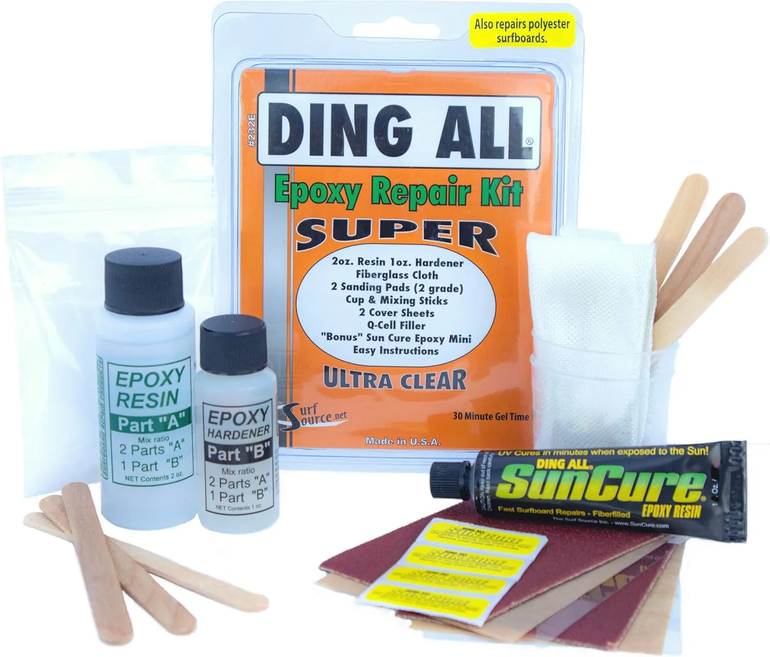 Ding All 3 Oz (84ml) Super Epoxy Repair Kit for Small to Medium Size Epoxy and Polyester Surfboards Repairs